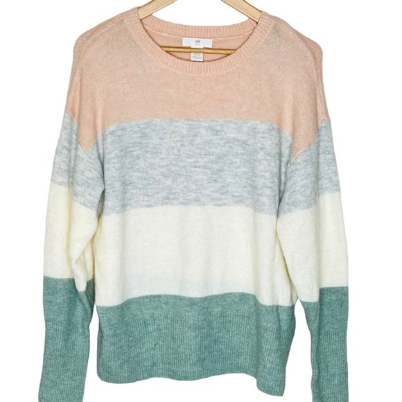 H&M Oversized Wool Blend Sweater Colorblock Stripe Size M - Picture 13 of 13